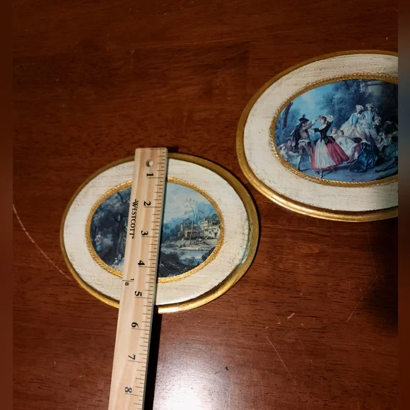 Vintage Florentine Gold Gilt Wooden Painted Plaques Made in Italy